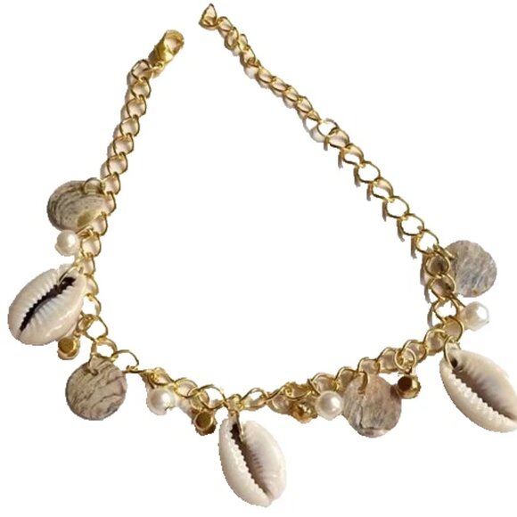 Cowrie Sea Shell Life Anklet 9-11" Pearl Crystal Shells Island Beach Adjustable - Picture 2 of 7